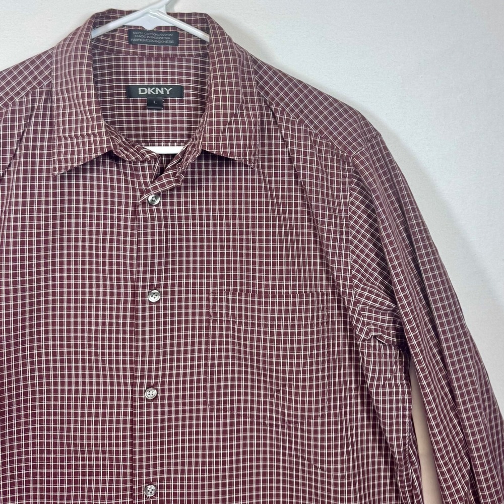 Vintage DKNY Plaid Button Down Shirt Long Sleeve Collared Career Casual Sz Large